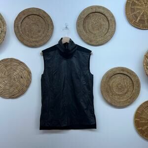 Helmut Lang Black Mock Neck Turtleneck Leather Sleeveless Tank Top Small